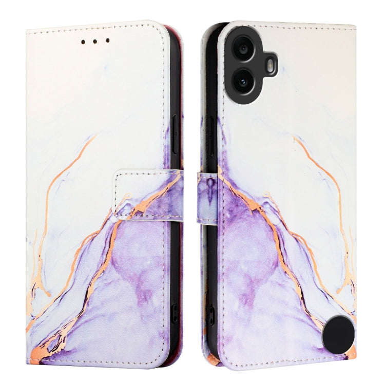 For Nothing CMF Phone 1 PT003 Marble Pattern Flip Leather Phone Case(White Purple)