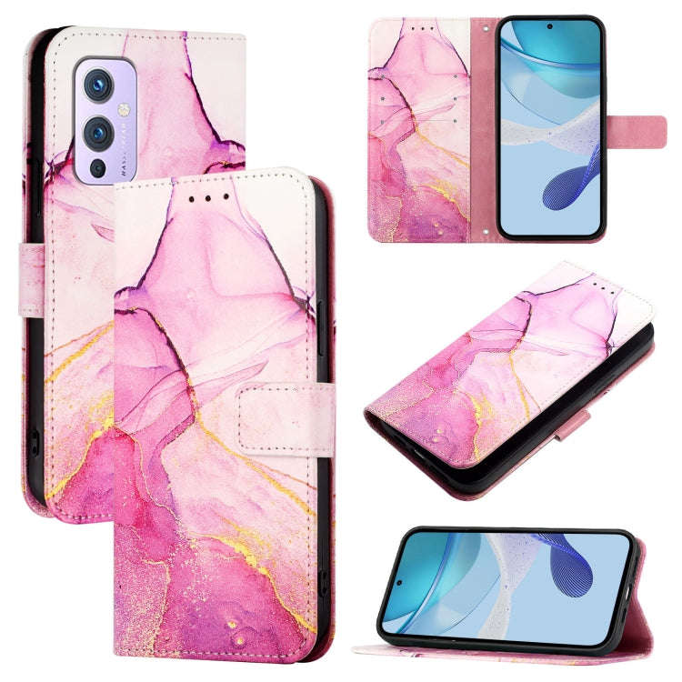 For OnePlus 9 PT003 Marble Pattern Flip Leather Phone Case(Pink Purple Gold)