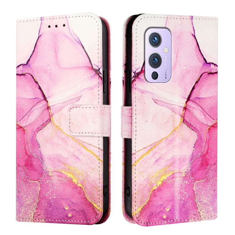 For OnePlus 9 PT003 Marble Pattern Flip Leather Phone Case(Pink Purple Gold)