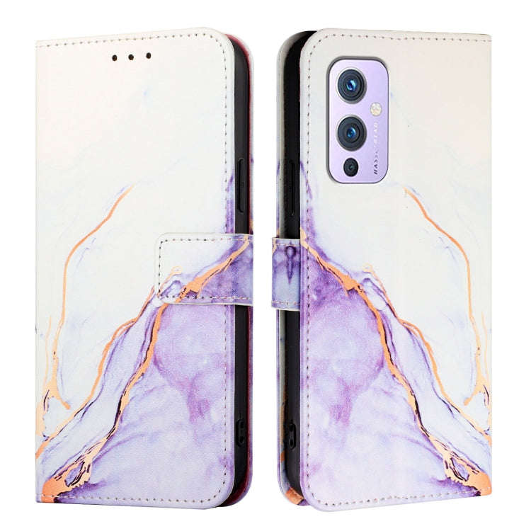 For OnePlus 9 PT003 Marble Pattern Flip Leather Phone Case(White Purple)