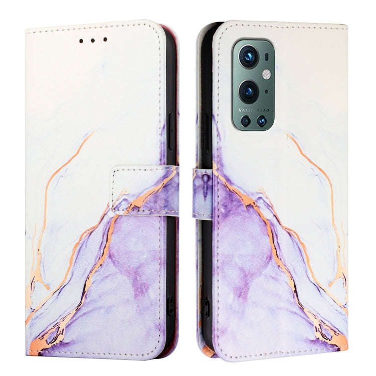 For OnePlus 9 Pro PT003 Marble Pattern Flip Leather Phone Case(White Purple)