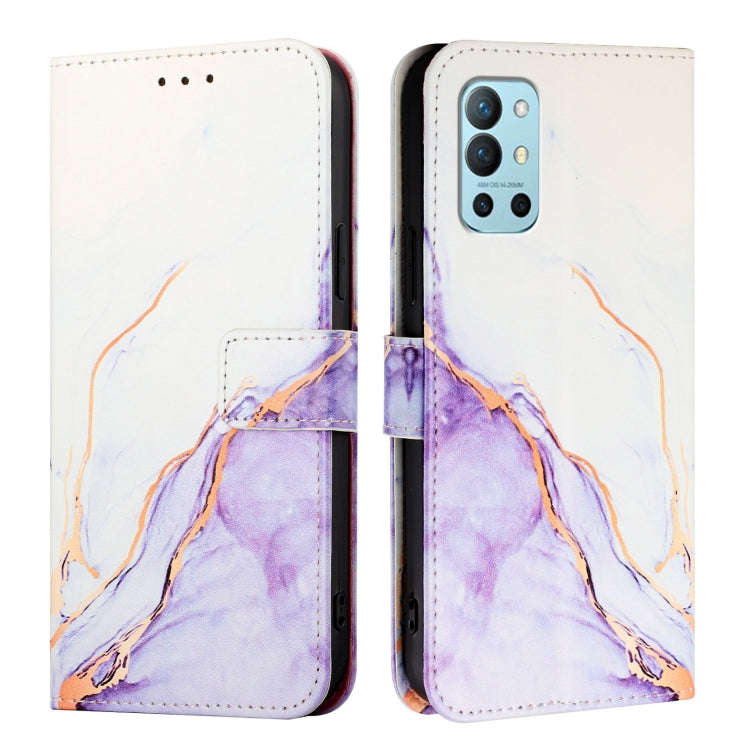 For OnePlus 9R / 8T PT003 Marble Pattern Flip Leather Phone Case(White Purple)
