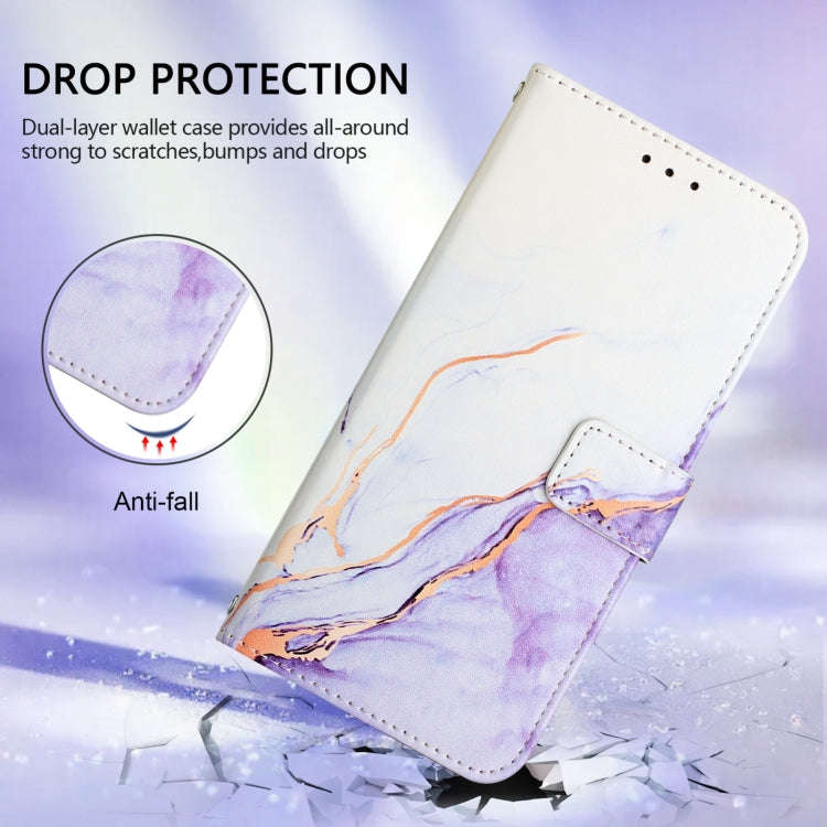 For OnePlus 9R / 8T PT003 Marble Pattern Flip Leather Phone Case(White Purple)