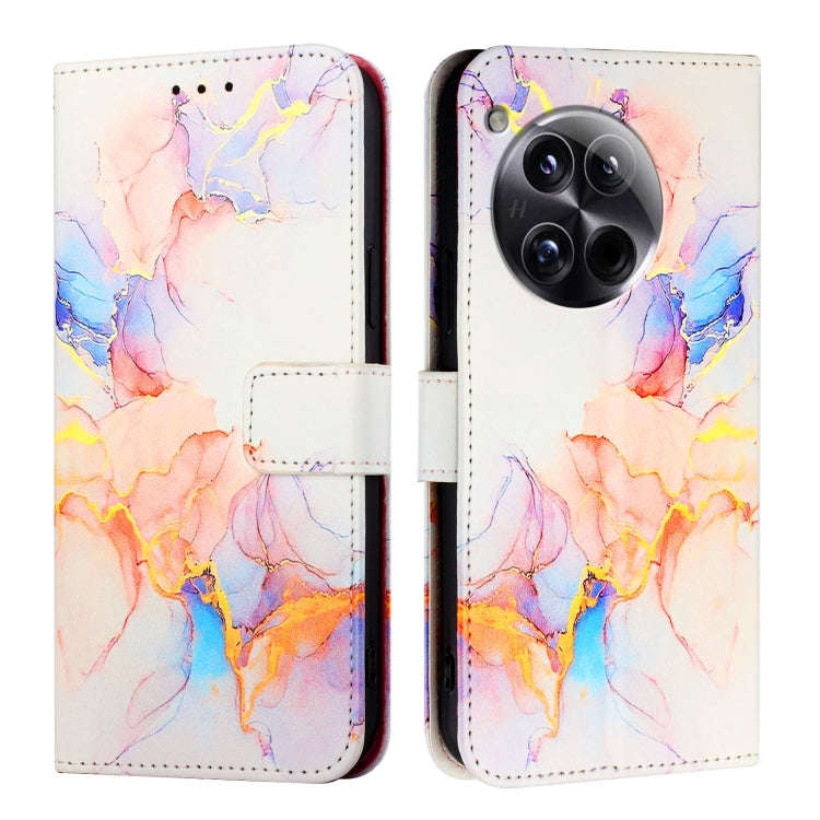 For OnePlus 12 5G Global PT003 Marble Pattern Flip Leather Phone Case(Galaxy Marble White)