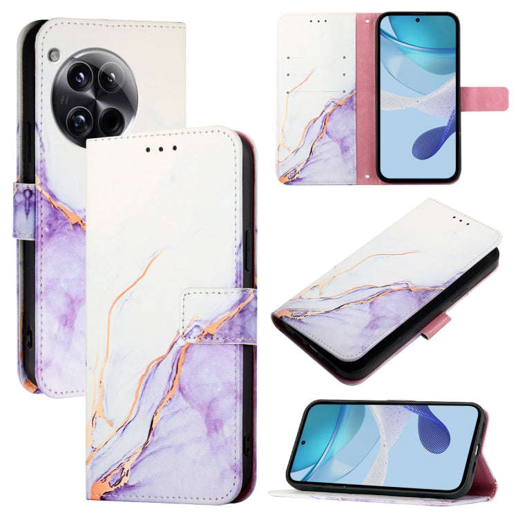 For OnePlus 12 5G Global PT003 Marble Pattern Flip Leather Phone Case(White Purple)