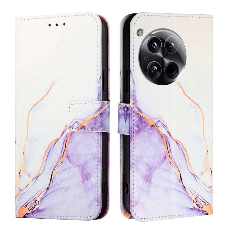 For OnePlus 12 5G Global PT003 Marble Pattern Flip Leather Phone Case(White Purple)