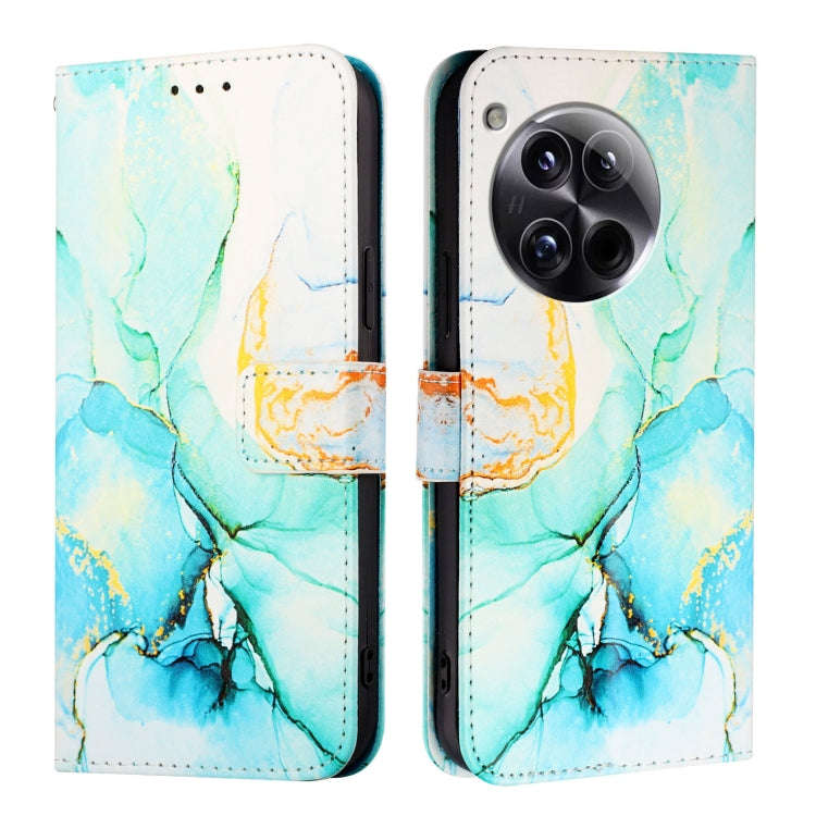 For OnePlus 12 5G Global PT003 Marble Pattern Flip Leather Phone Case(Green)