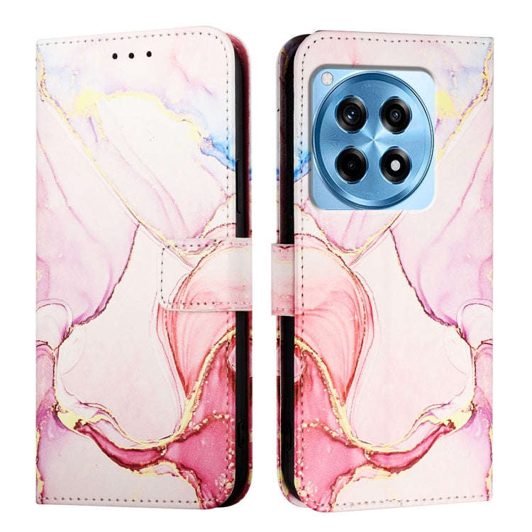 For OnePlus 12R 5G Global PT003 Marble Pattern Flip Leather Phone Case(Rose Gold)