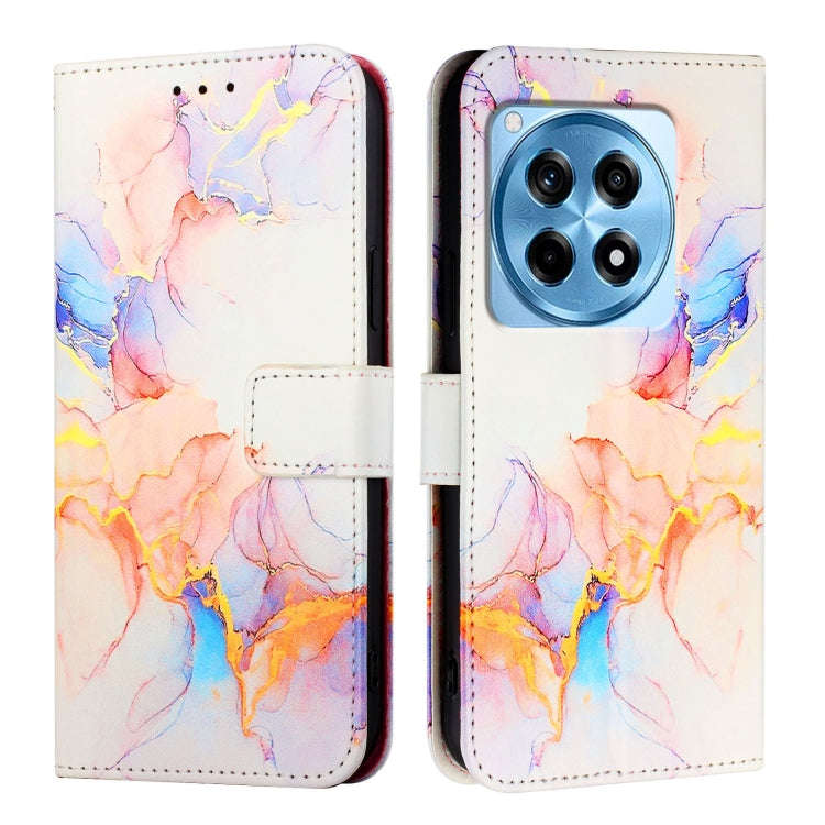 For OnePlus 12R 5G Global PT003 Marble Pattern Flip Leather Phone Case(Galaxy Marble White)