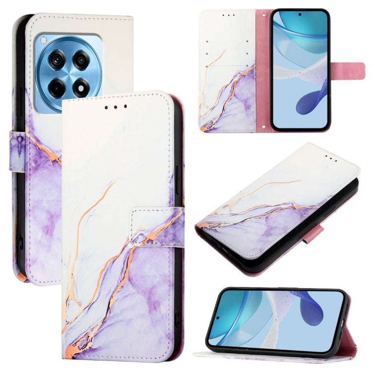 For OnePlus 12R 5G Global PT003 Marble Pattern Flip Leather Phone Case(White Purple)