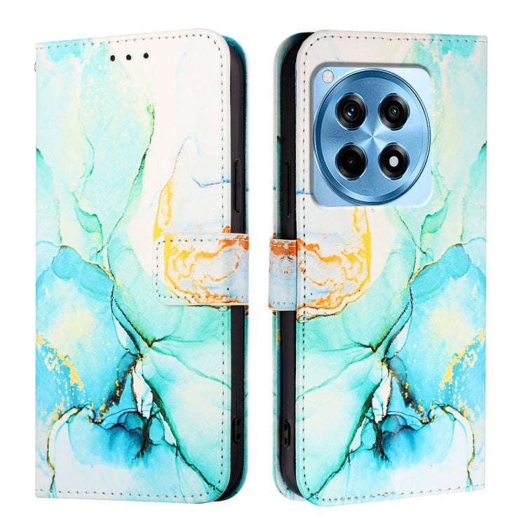 For OnePlus 12R 5G Global PT003 Marble Pattern Flip Leather Phone Case(Green)