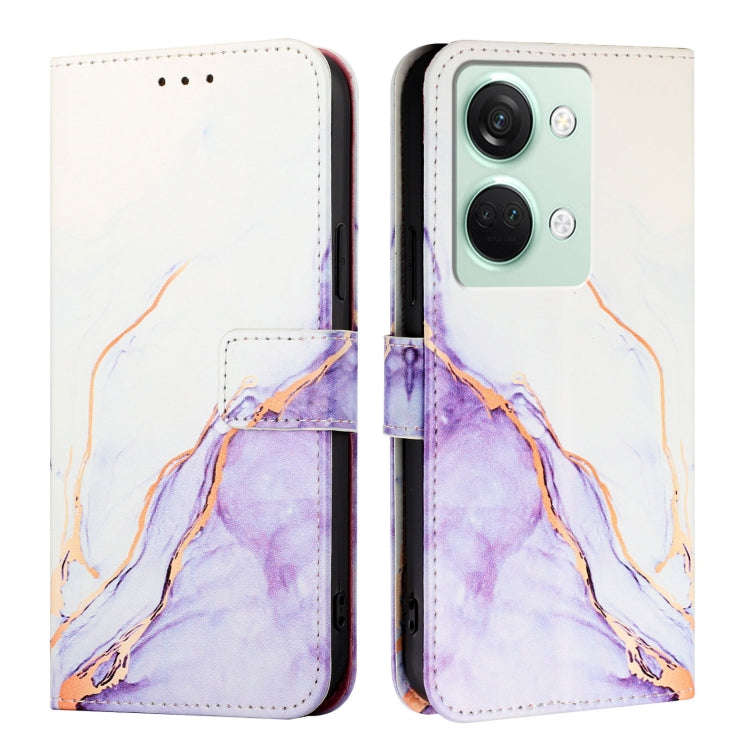 For OnePlus Ace 2V / Nord 3 PT003 Marble Pattern Flip Leather Phone Case(White Purple)