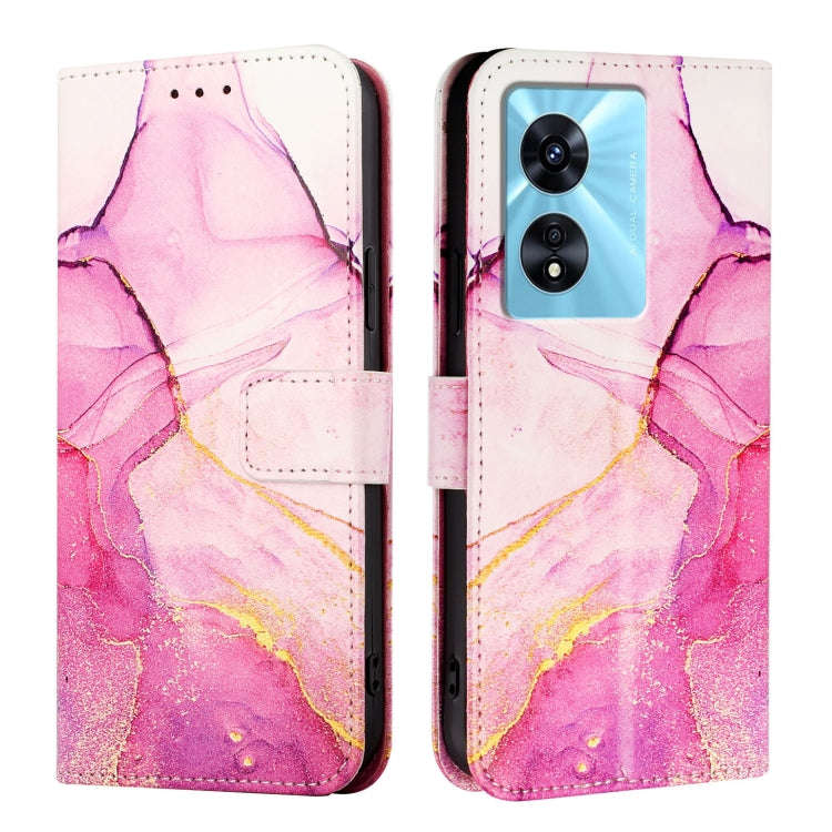 For OnePlus Nord N300 PT003 Marble Pattern Flip Leather Phone Case(Pink Purple Gold)
