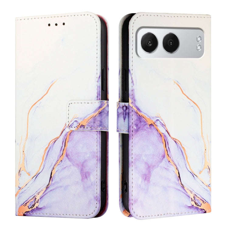 For OnePlus Nord 4 5G PT003 Marble Pattern Flip Leather Phone Case(White Purple)