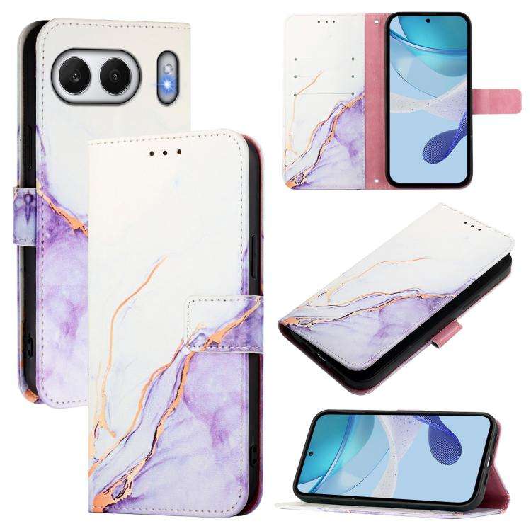 For OnePlus Nord 4 5G PT003 Marble Pattern Flip Leather Phone Case(White Purple)