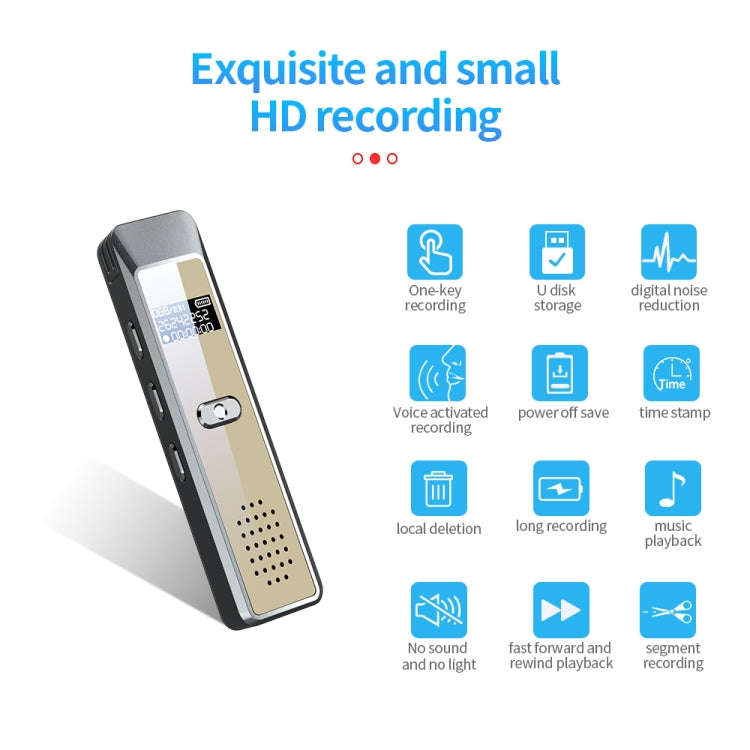 JNN Q7 Mini Portable Voice Recorder with OLED Screen, Memory:8GB(Grey+Gold)