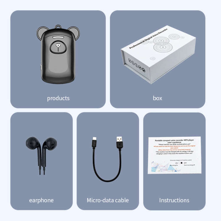 JNN Q6 Bear Smart Noise Cancelling Voice Recorder, Memory:16GB(Black)