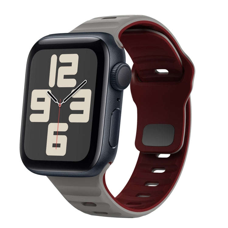For Apple Watch SE 2023 44mm Wave Texture Reverse Buckle Silicone Watch Band(Space Grey Wine Red)