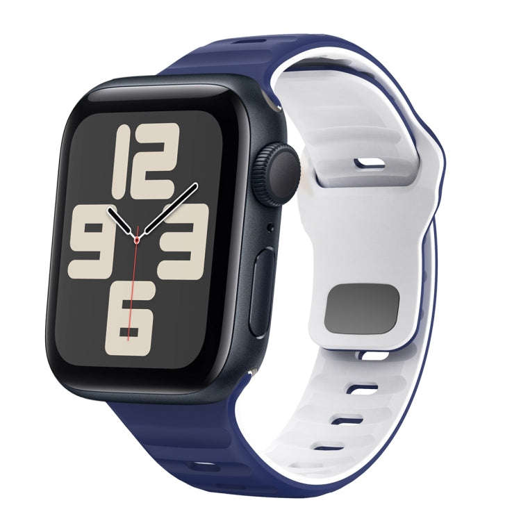 For Apple Watch SE 2023 44mm Wave Texture Reverse Buckle Silicone Watch Band(Midnight Blue White)