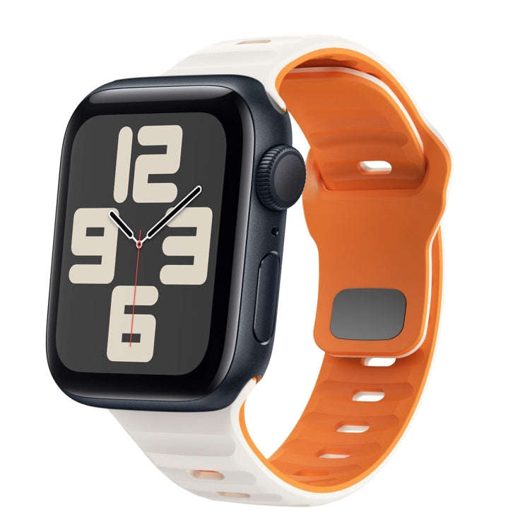 For Apple Watch SE 2023 44mm Wave Texture Reverse Buckle Silicone Watch Band(Starlight Orange)