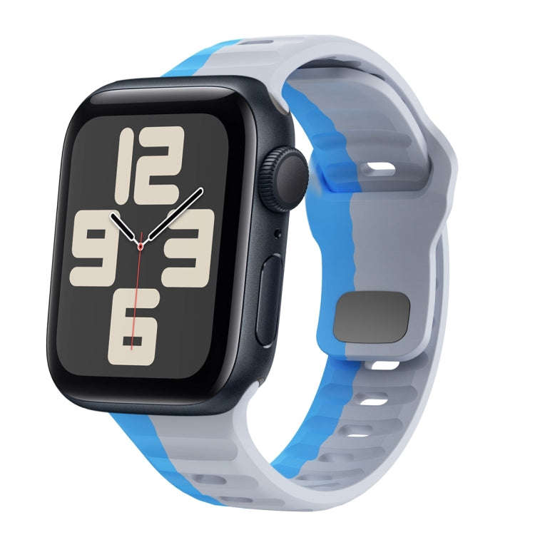 For Apple Watch SE 2023 44mm Wave Texture Reverse Buckle Silicone Watch Band(Grey Blue)