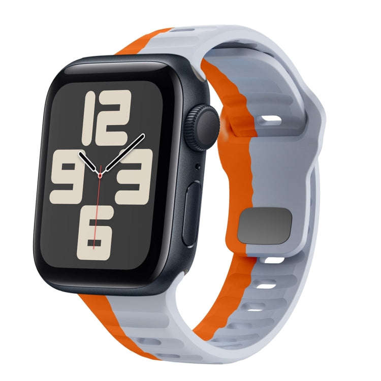 For Apple Watch SE 2023 40mm Wave Texture Reverse Buckle Silicone Watch Band(Grey Orange)