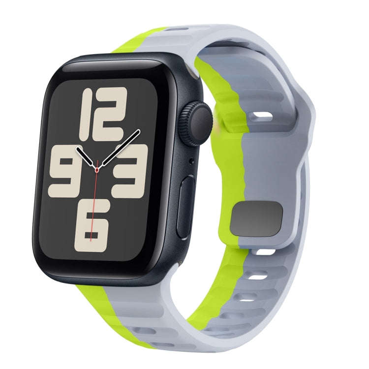 For Apple Watch SE 2023 40mm Wave Texture Reverse Buckle Silicone Watch Band(Grey Green)