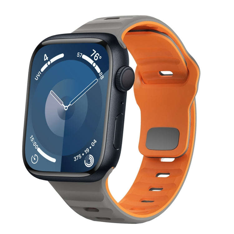 For Apple Watch Series 9 45mm Wave Texture Reverse Buckle Silicone Watch Band(Space Grey Orange)