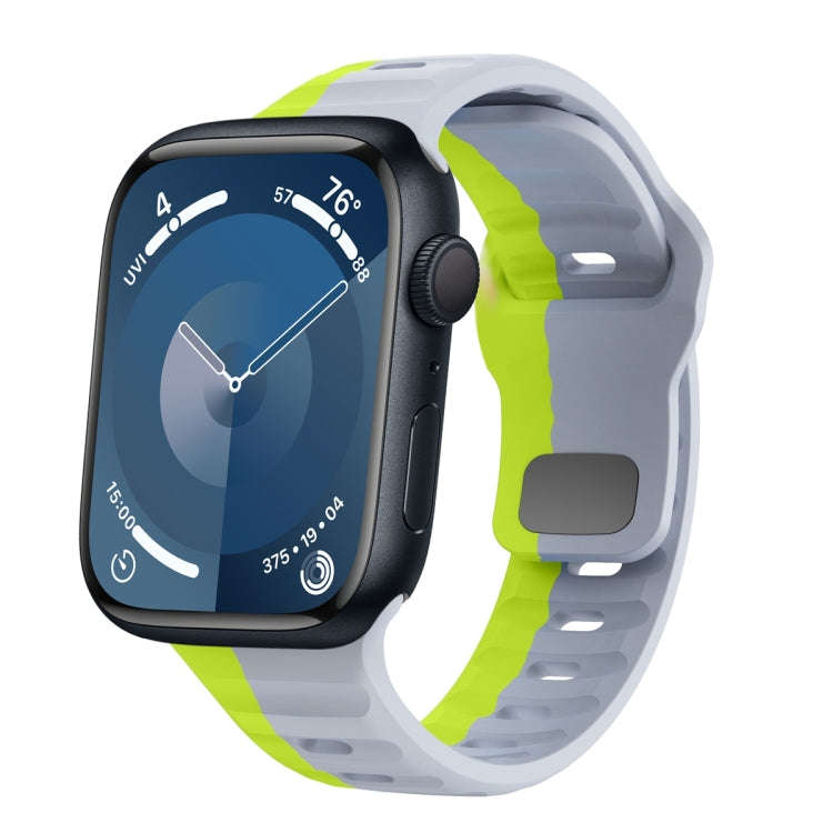 For Apple Watch Series 9 45mm Wave Texture Reverse Buckle Silicone Watch Band(Grey Green)