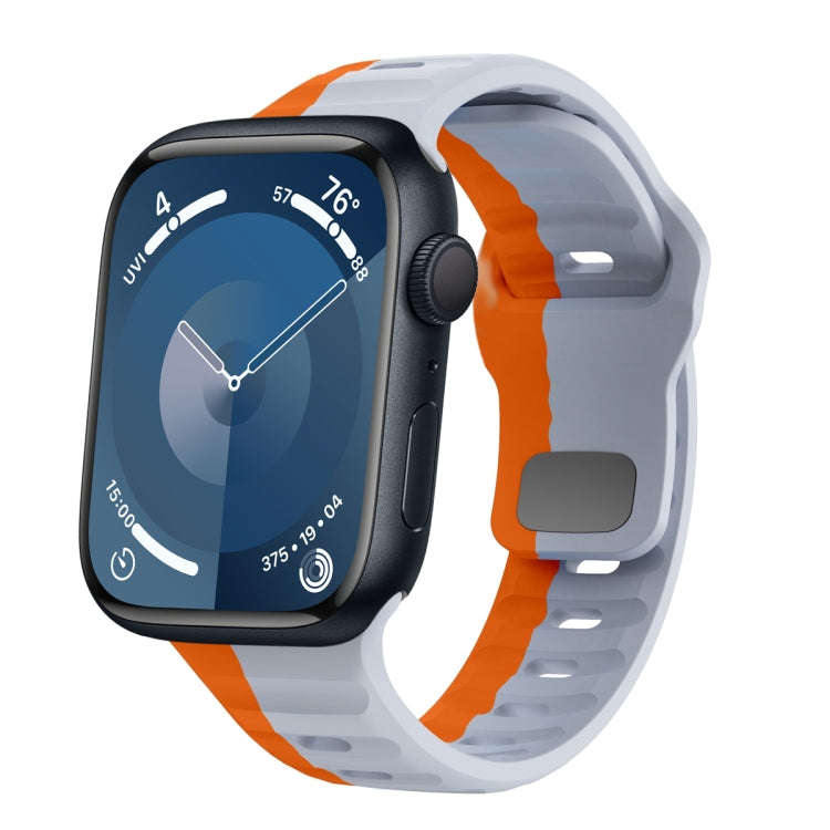 For Apple Watch Series 9 41mm Wave Texture Reverse Buckle Silicone Watch Band(Grey Orange)