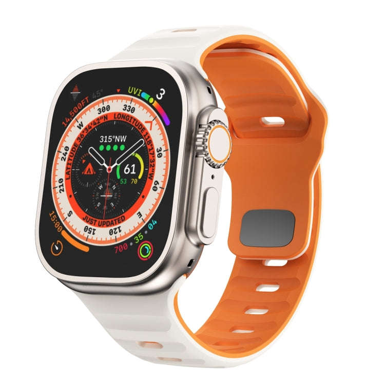 For Apple Watch Ultra 49mm Wave Texture Reverse Buckle Silicone Watch Band(Starlight Orange)