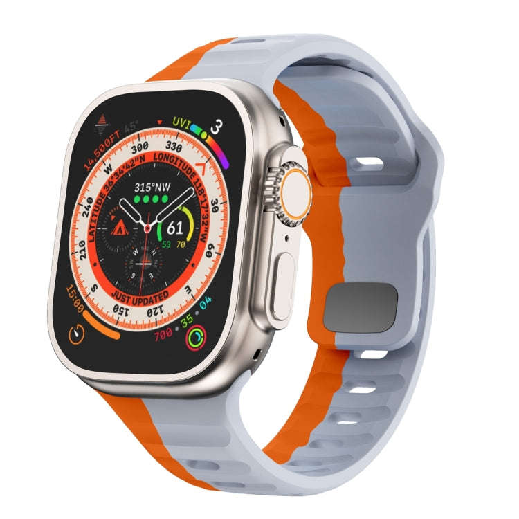 For Apple Watch Ultra 49mm Wave Texture Reverse Buckle Silicone Watch Band(Grey Orange)