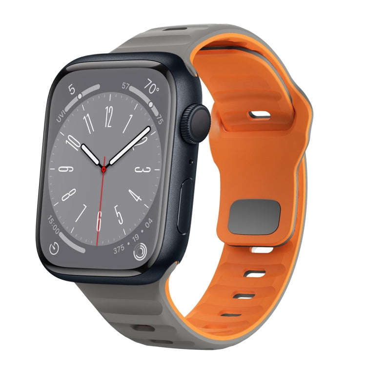 For Apple Watch Series 8 41mm Wave Texture Reverse Buckle Silicone Watch Band(Space Grey Orange)