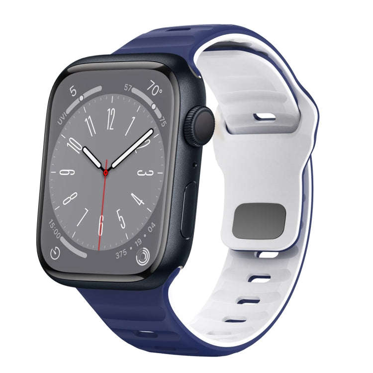 For Apple Watch Series 8 41mm Wave Texture Reverse Buckle Silicone Watch Band(Midnight Blue White)