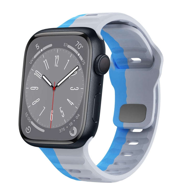 For Apple Watch Series 8 45mm Wave Texture Reverse Buckle Silicone Watch Band(Grey Blue)