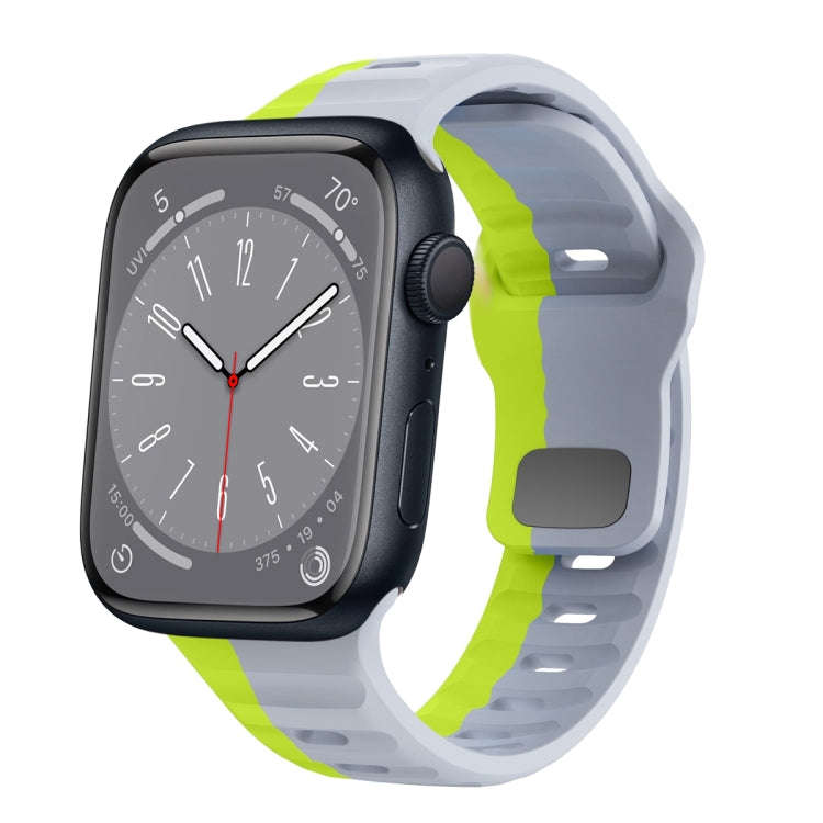 For Apple Watch Series 8 45mm Wave Texture Reverse Buckle Silicone Watch Band(Grey Green)