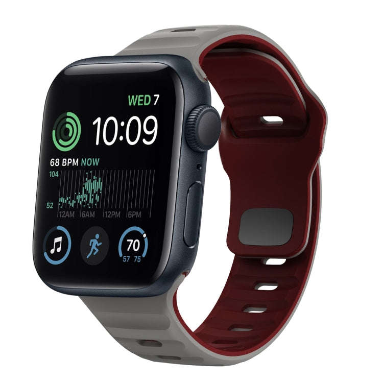 For Apple Watch SE 2022 40mm Wave Texture Reverse Buckle Silicone Watch Band(Space Grey Wine Red)