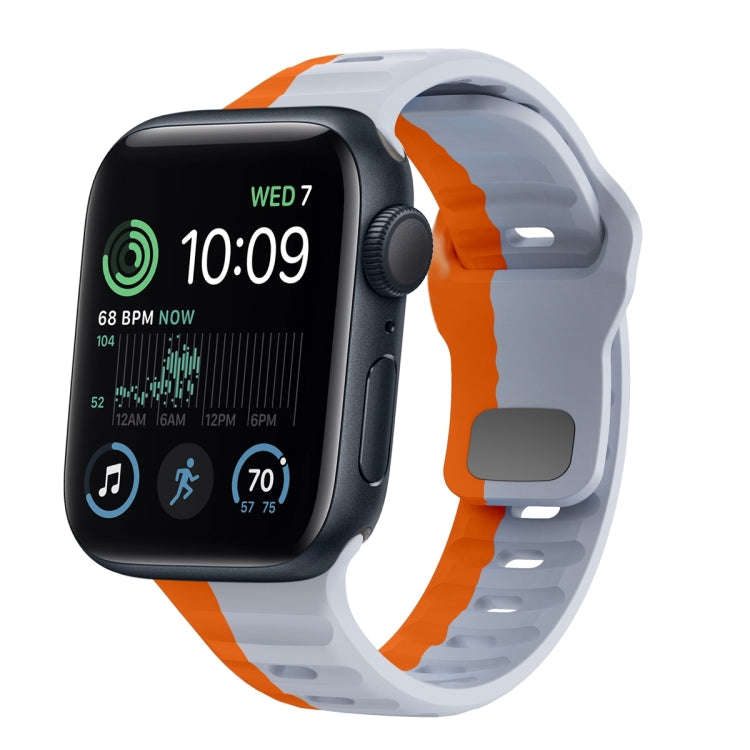 For Apple Watch SE 2022 40mm Wave Texture Reverse Buckle Silicone Watch Band(Grey Orange)