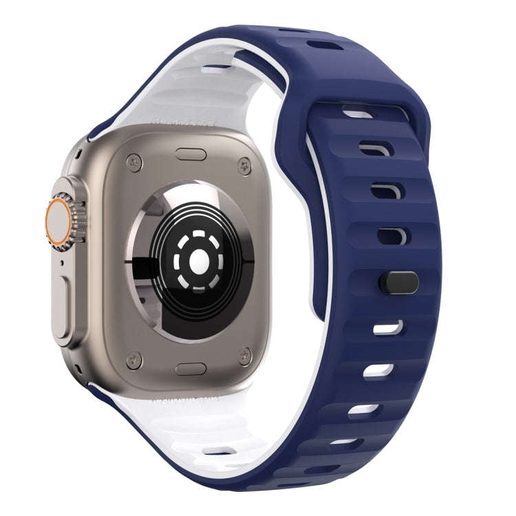 For Apple Watch SE 2022 44mm Wave Texture Reverse Buckle Silicone Watch Band(Midnight Blue White)