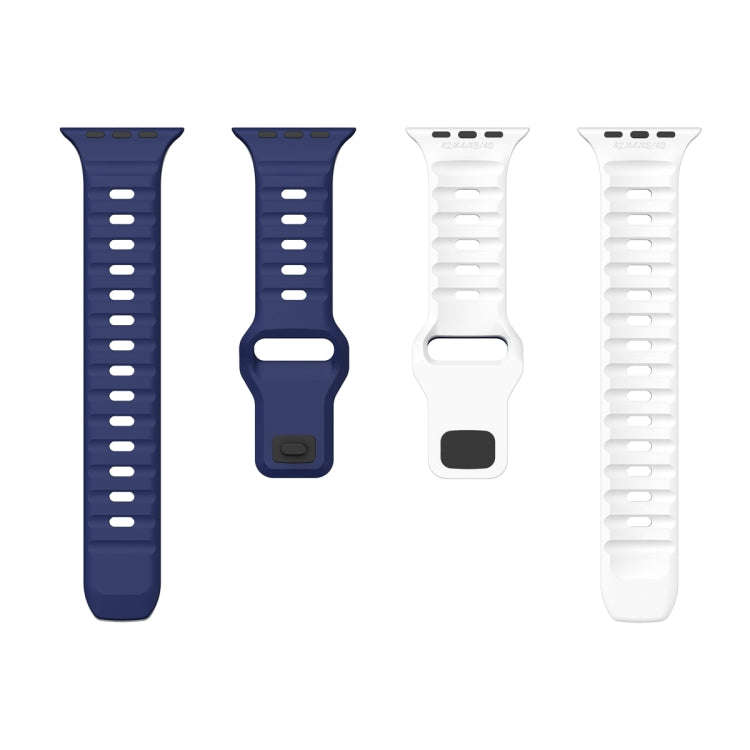 For Apple Watch SE 2022 44mm Wave Texture Reverse Buckle Silicone Watch Band(Midnight Blue White)