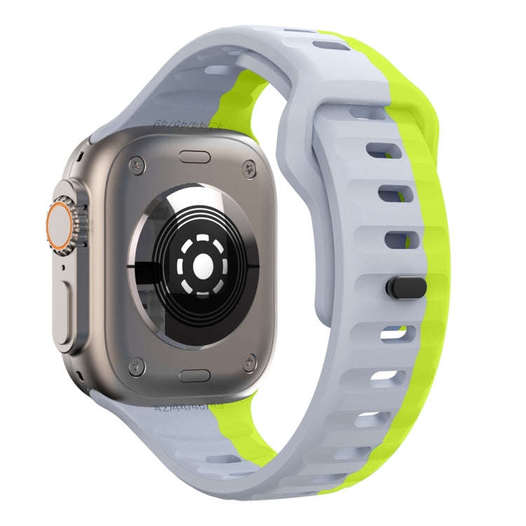 For Apple Watch SE 2022 44mm Wave Texture Reverse Buckle Silicone Watch Band(Grey Green)