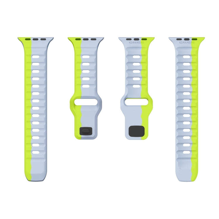 For Apple Watch SE 2022 44mm Wave Texture Reverse Buckle Silicone Watch Band(Grey Green)