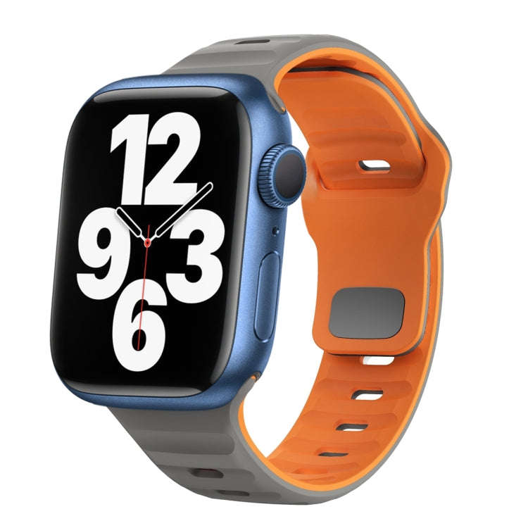 For Apple Watch Series 7 41mm Wave Texture Reverse Buckle Silicone Watch Band(Space Grey Orange)