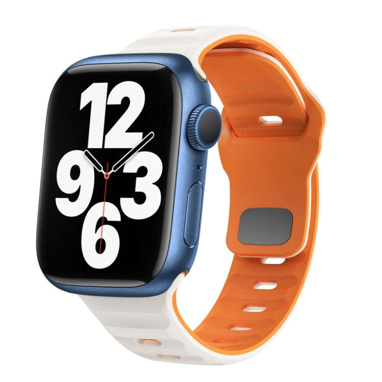 For Apple Watch Series 7 41mm Wave Texture Reverse Buckle Silicone Watch Band(Starlight Orange)