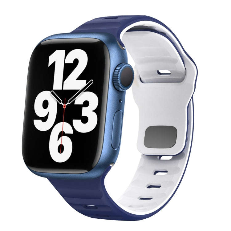 For Apple Watch Series 7 45mm Wave Texture Reverse Buckle Silicone Watch Band(Midnight Blue White)