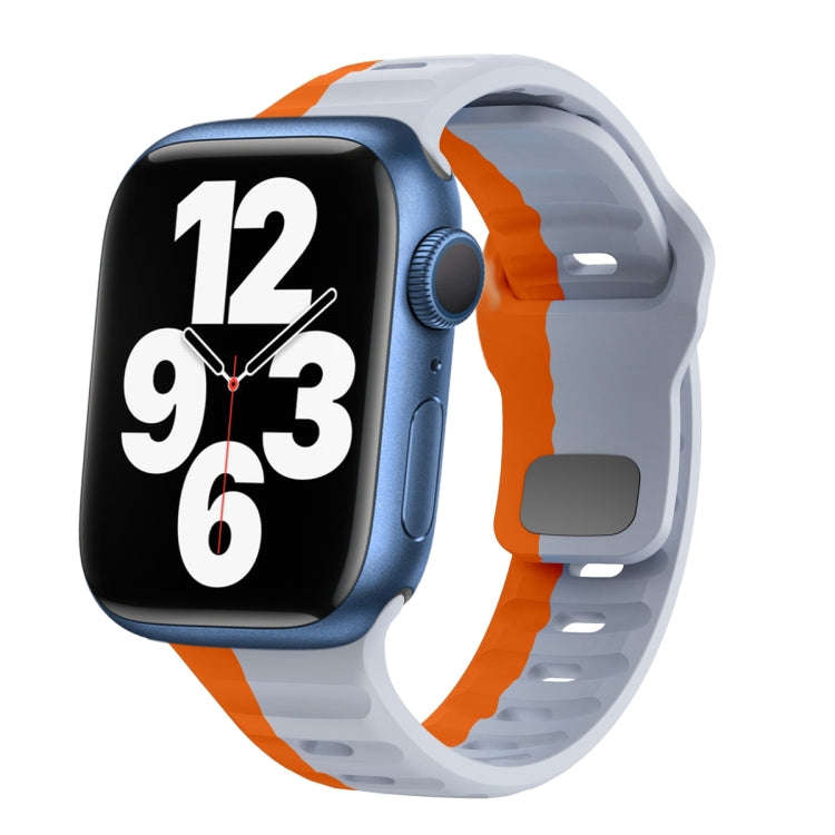 For Apple Watch Series 7 45mm Wave Texture Reverse Buckle Silicone Watch Band(Grey Orange)