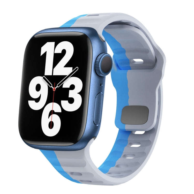 For Apple Watch Series 7 45mm Wave Texture Reverse Buckle Silicone Watch Band(Grey Blue)