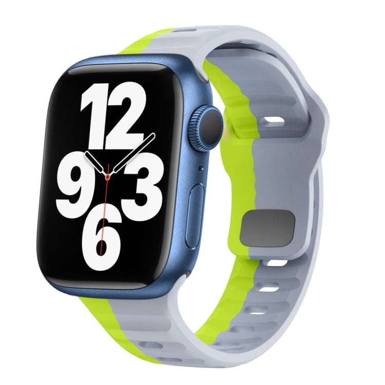 For Apple Watch Series 7 45mm Wave Texture Reverse Buckle Silicone Watch Band(Grey Green)