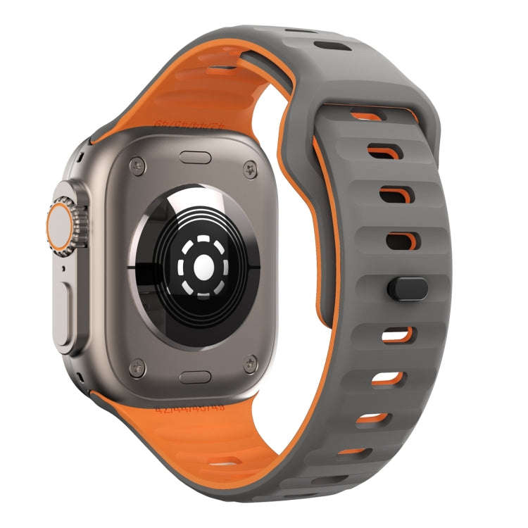 For Apple Watch SE 44mm Wave Texture Reverse Buckle Silicone Watch Band(Space Grey Orange)