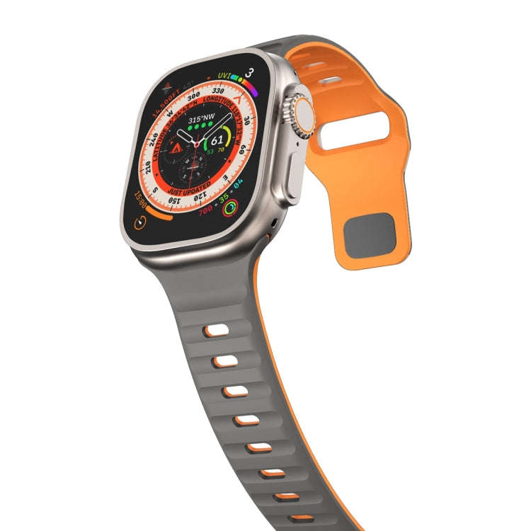 For Apple Watch SE 44mm Wave Texture Reverse Buckle Silicone Watch Band(Space Grey Orange)